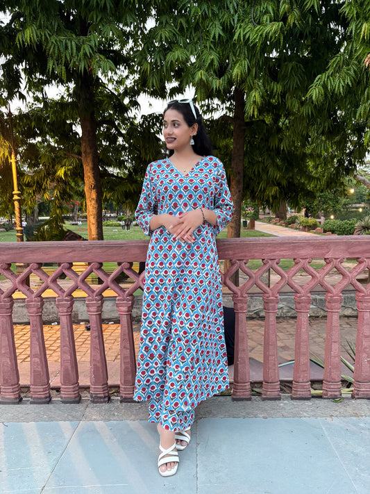Hand Block Printed Cotton Dress | 2 Pcs Set | Cotton Dress