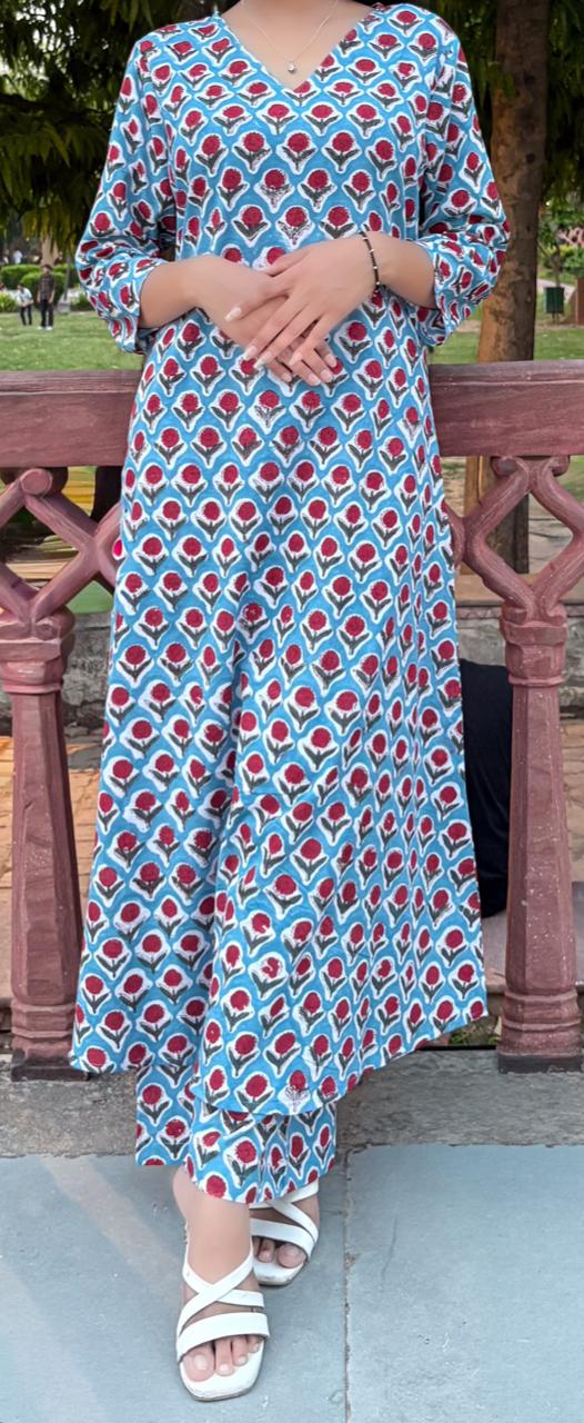 Hand Block Printed Cotton Dress | 2 Pcs Set | Cotton Dress